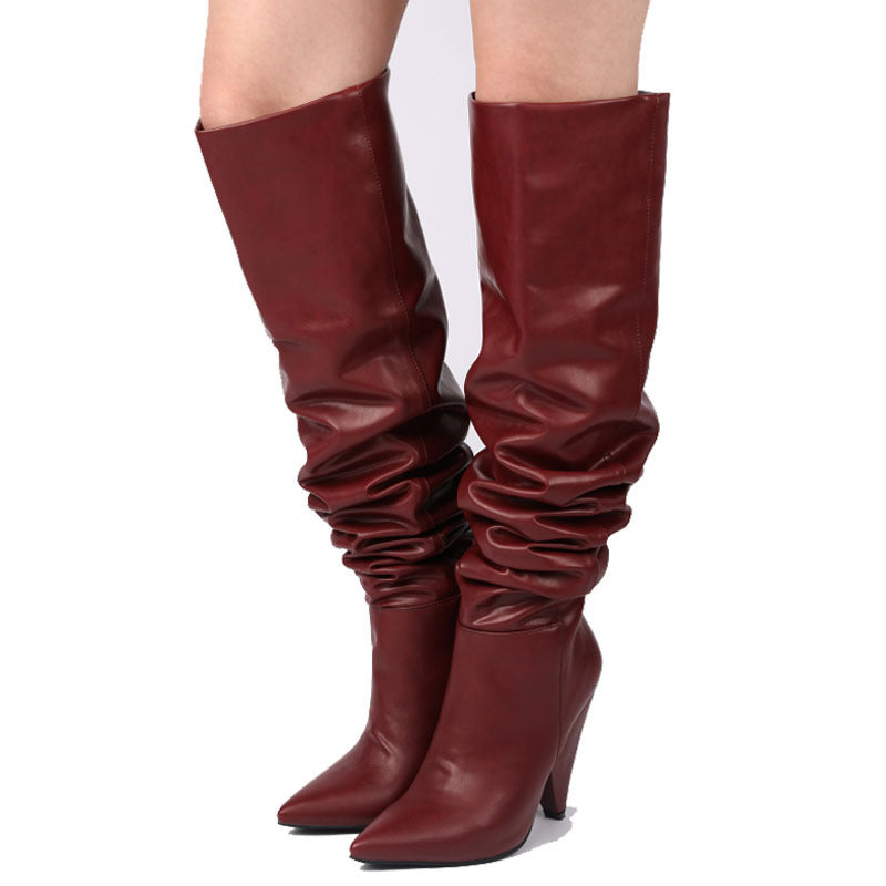 Pointed-toe Folds Profiled Heel Over The Knee Boots