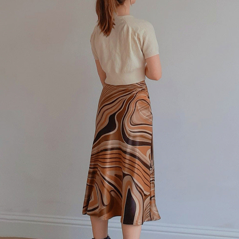 Irregular Stripes Printed Satin Skirt