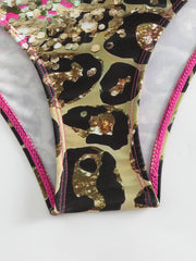 Lace-Up Printed Wide Strap Bikini Set