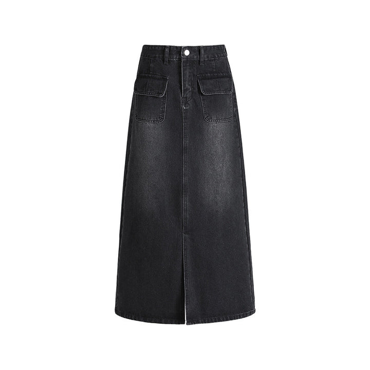 High Waist Slit Denim Skirt