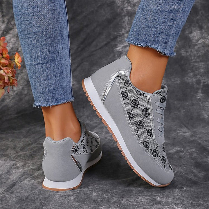 Flower Print Lace-up Fashion  Lightweight Breathable  Sneakers