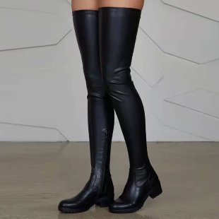 Over-the-knee Stretch Low Chunky Heel Women's Boots