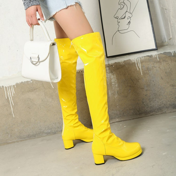 Candy Patent Leather Back Zip Knee Boots