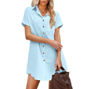 Women's Button Down Short Sleeve Linen Long Shirt