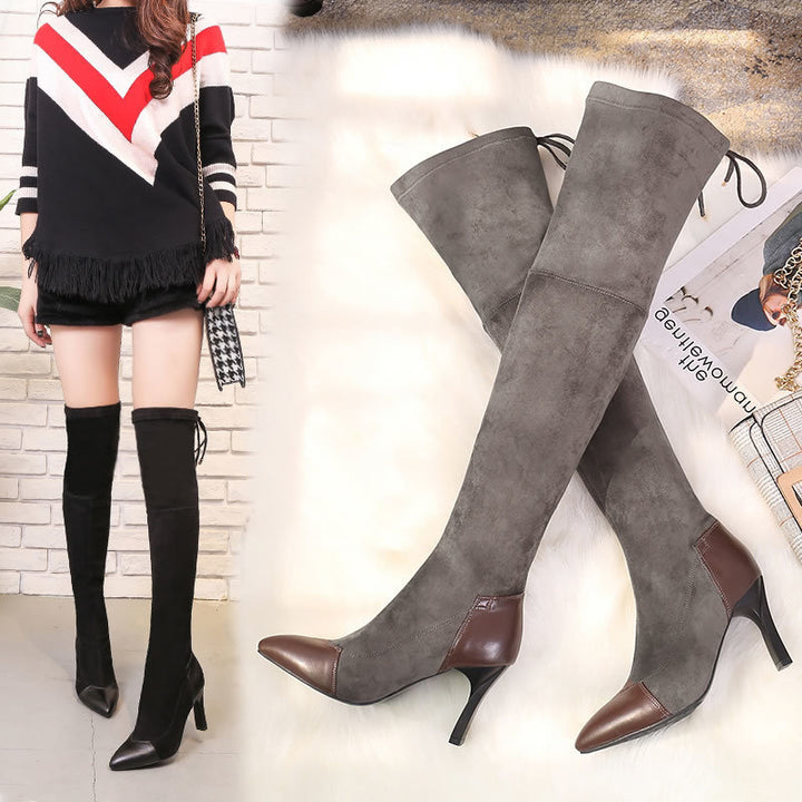 Women's Suede  with Leather Toe and Heel Over-the-knee Boots