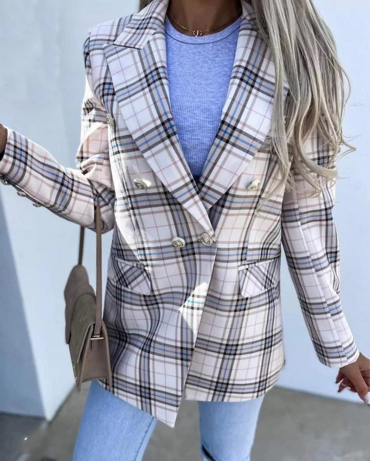 Women's Fashion Print Plaid Blazer