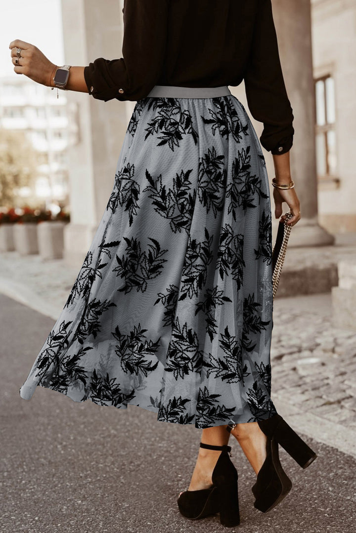 Embroidered High Waist Maxi Skirt