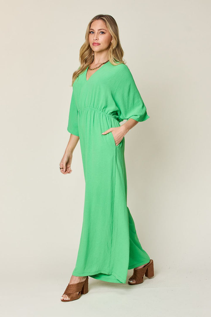 Double Take Full Size Half Sleeve Wide Leg Jumpsuit