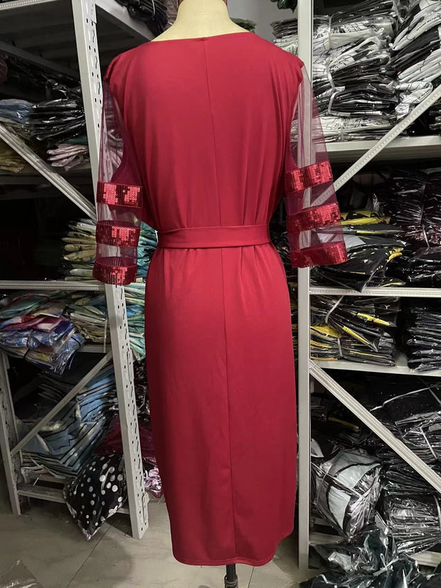 New Mesh Sequin Stitching Plus Size Women's Dress
