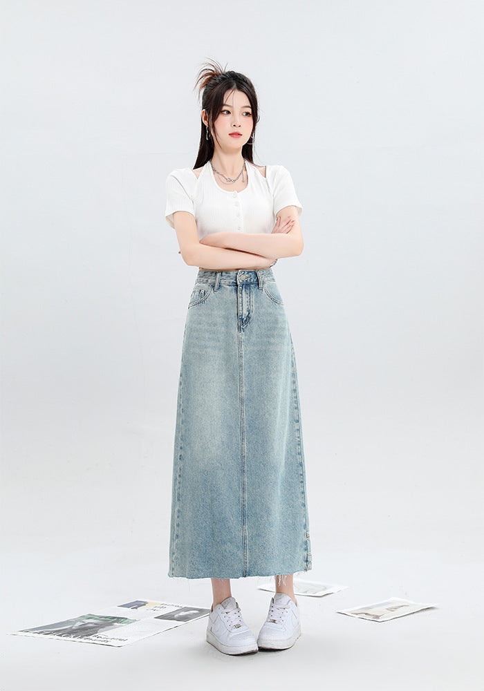 High Waist Hip-wrapped Mid-length Skirt