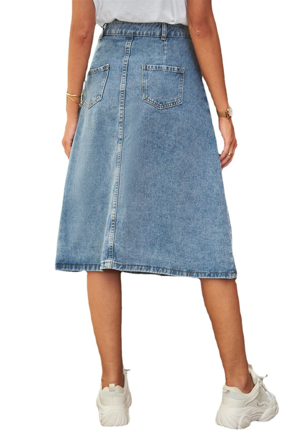 Washed Denim Breasted Skirt