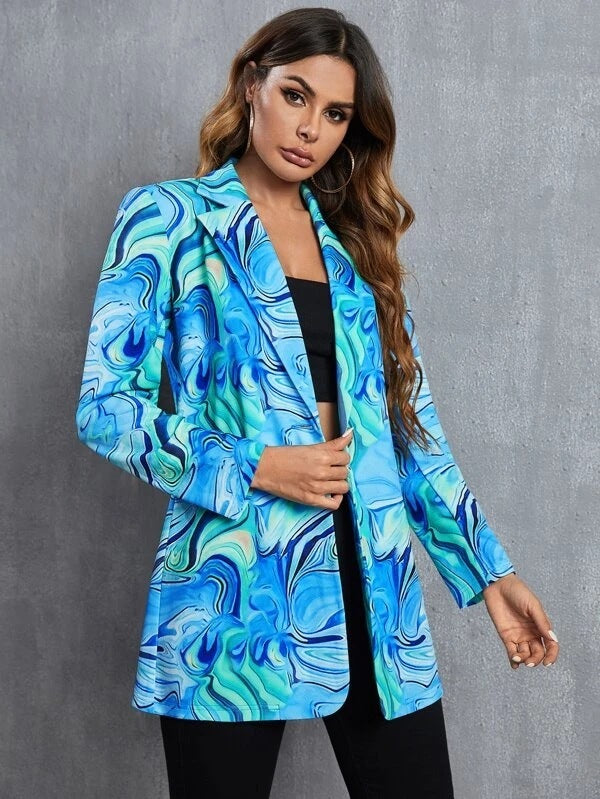 Fashion Print One Button Single Layer Suit Jacket