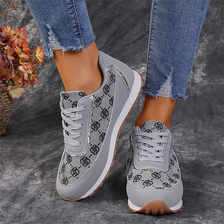 Flower Print Lace-up Fashion  Lightweight Breathable  Sneakers