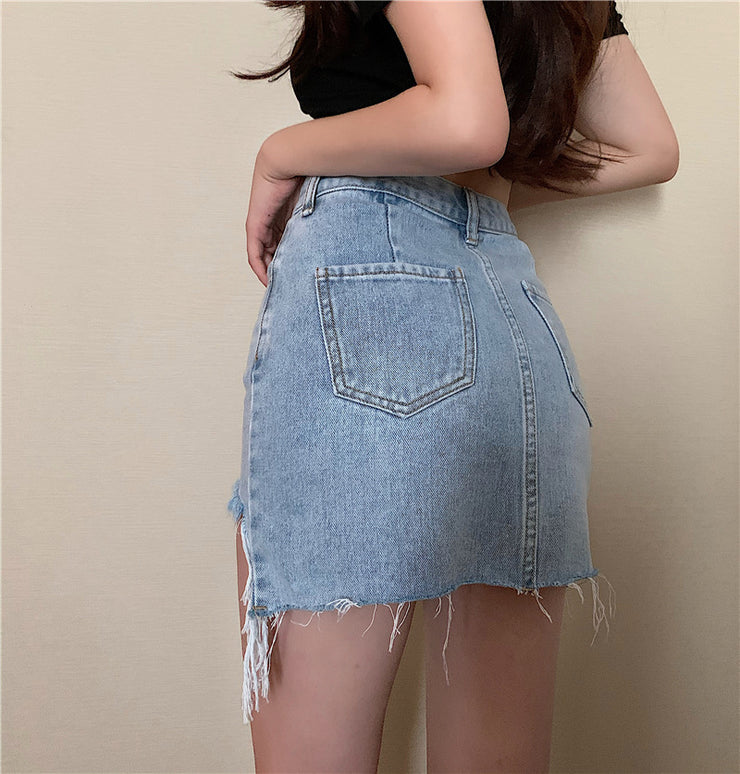 Retro Irregular High Waist Denim Skirt