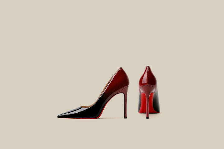 Patent Leather Black Red Gradient Color High Heels