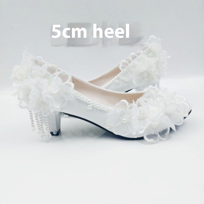 Rhinestone Lace, Flower Tassel High Heels