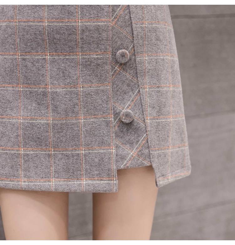 Plaid Irregular Woolen Short Skirt