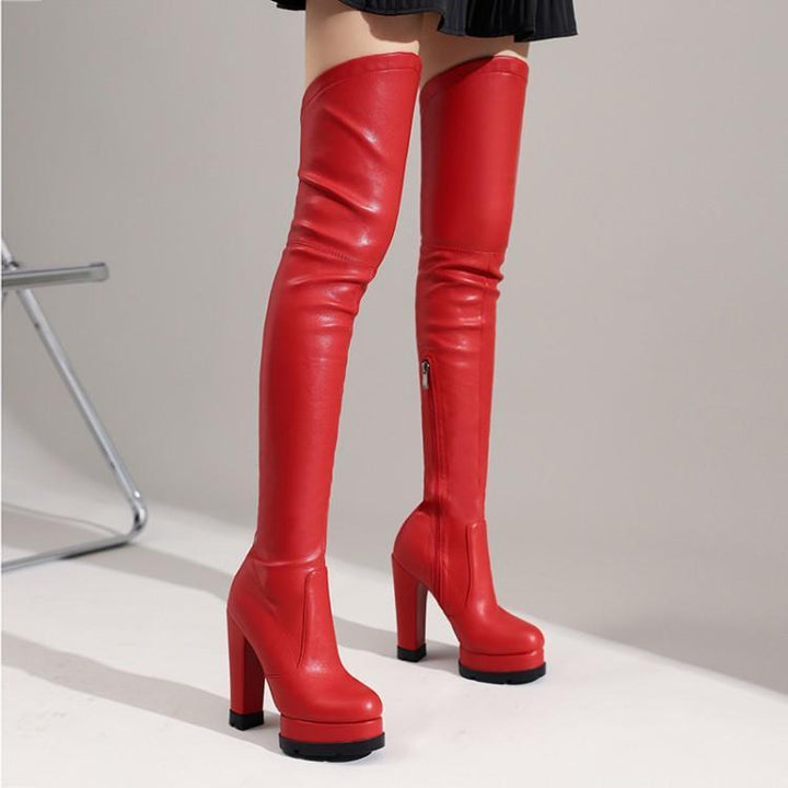 Women's Chunky Heel Platform Elasticity Over The Knee Skinny Boots