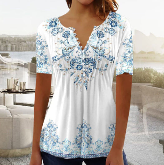 V-neck button ladies shirt