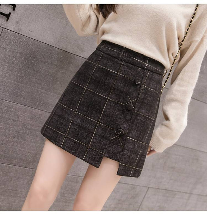 Plaid Irregular Woolen Short Skirt