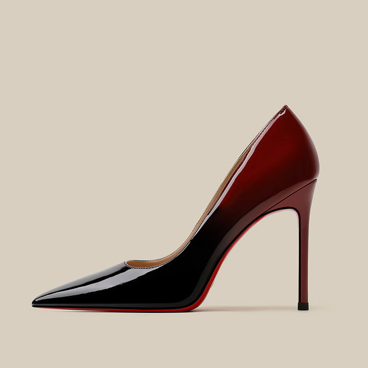 Patent Leather Black Red Gradient Color High Heels