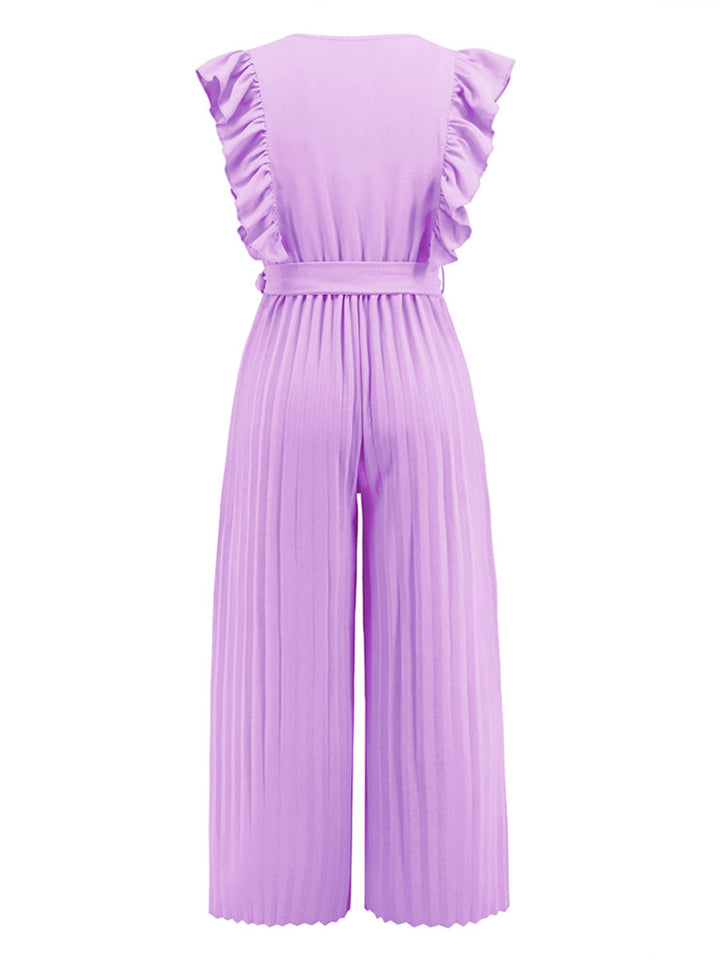 Ruffled Surplice Cap Sleeve Jumpsuit