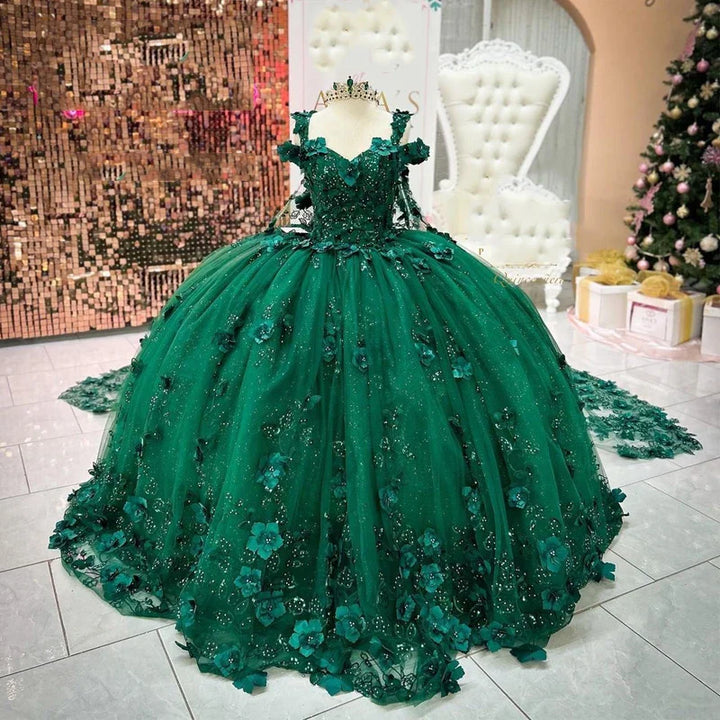 Emerald Green Quinceanera Dress With Cape