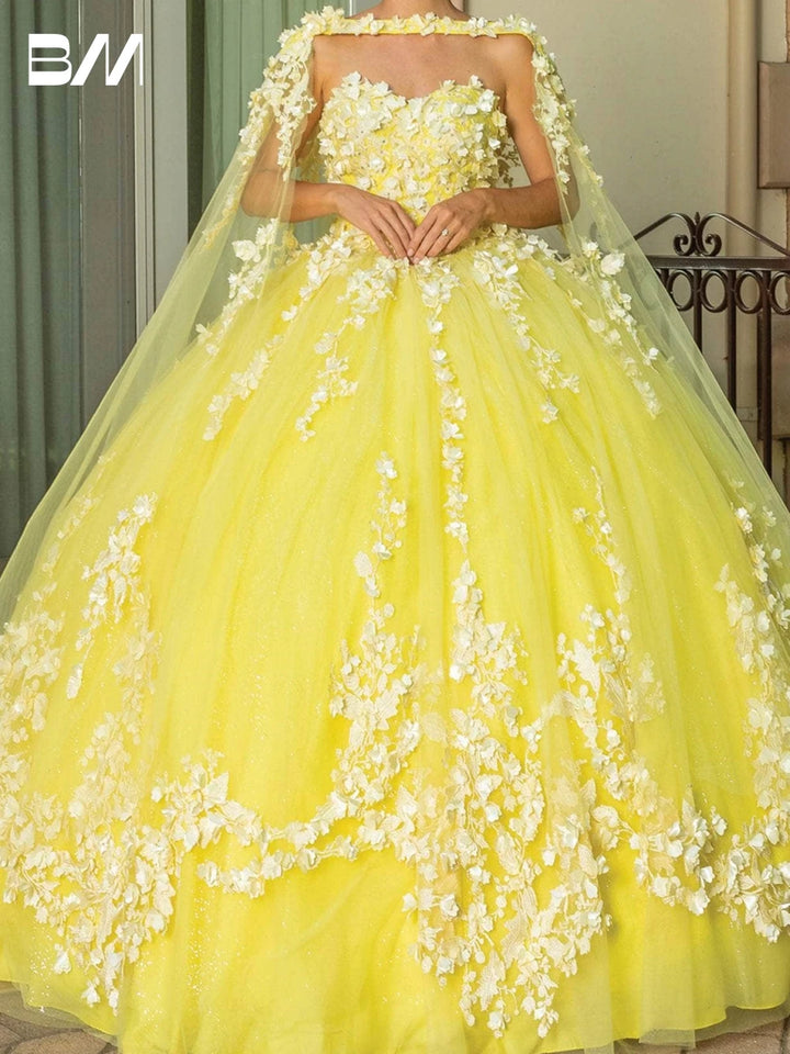 Long Cape Quinceanera &  Prom Dress