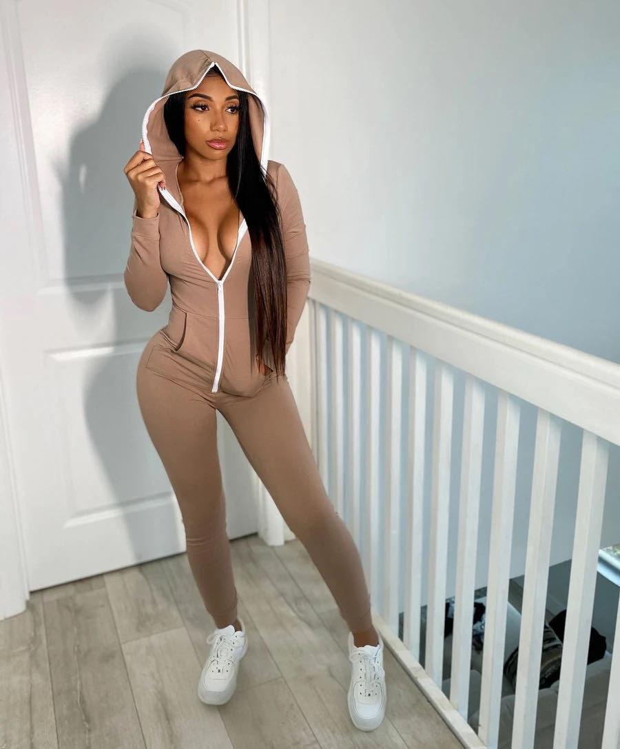 Women's Hooded Solid Color Jumpsuit Sweater - TheFashionwiz