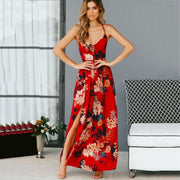 Red Floral Print Backless Summer Dress - TheFashionwiz