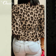Women Leopard Print Sexy Deep V-Neck Tunic Blouse - TheFashionwiz