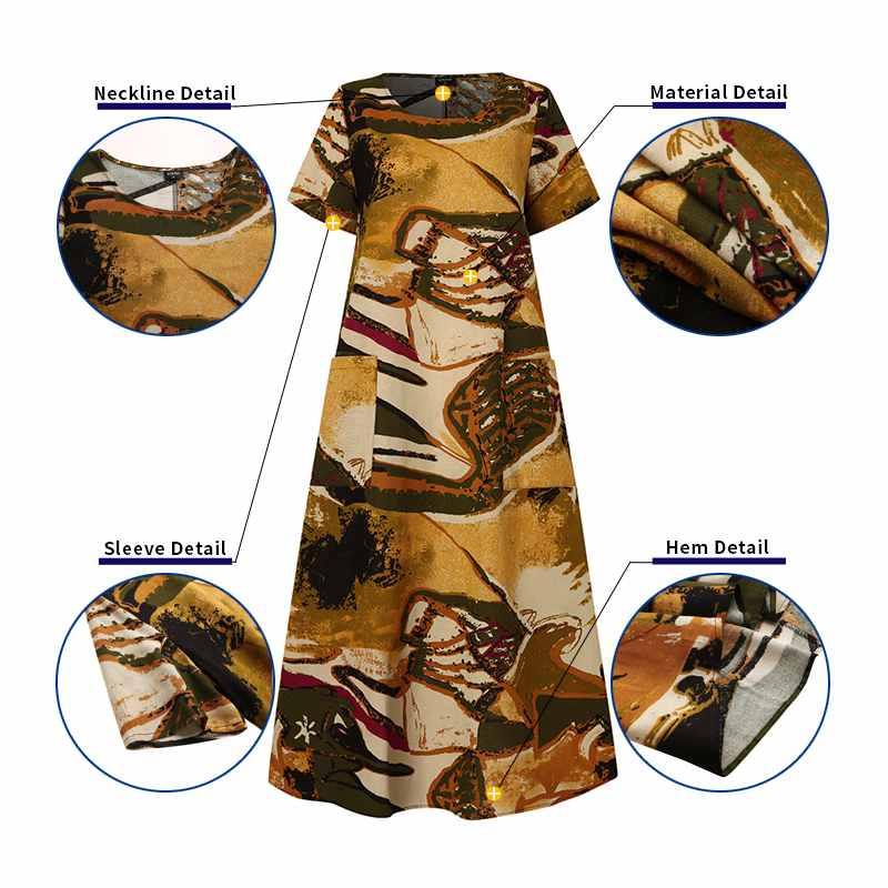 Plus Size Women Short Sleeve Dress VONDA Female Casual Cotton Vintage Printed Dress Bohemian Summer Beach Sundress Plus Size - TheFashionwiz