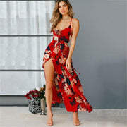 Red Floral Print Backless Summer Dress - TheFashionwiz