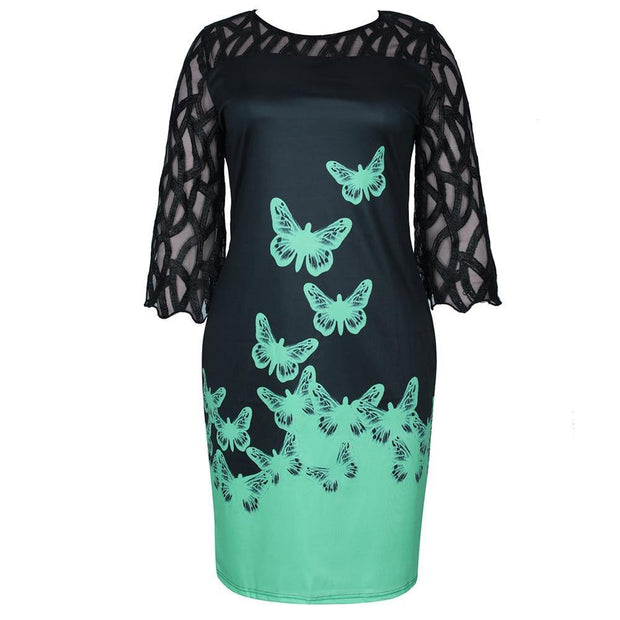 Plus Size Butterfly Pattern Dress - TheFashionwiz