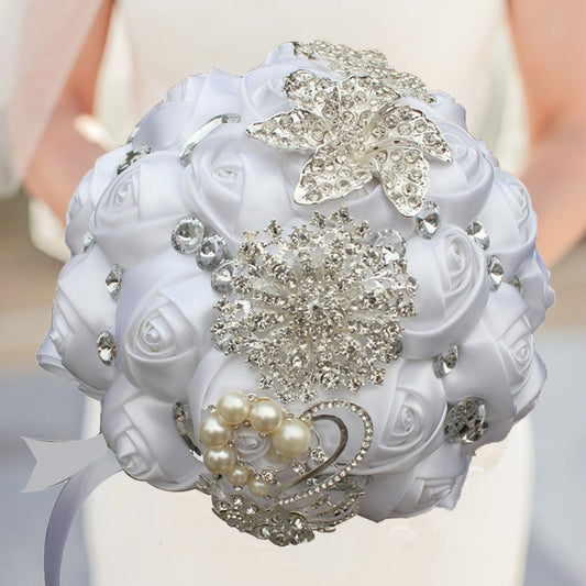 Wedding and Quinceanera Hand Made Satin Flowers and Rhinestone Bouquet