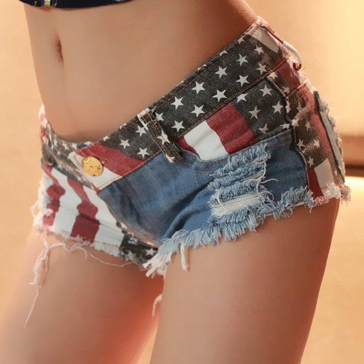 American Flag Patterned Mini Denim Shorts - TheFashionwiz