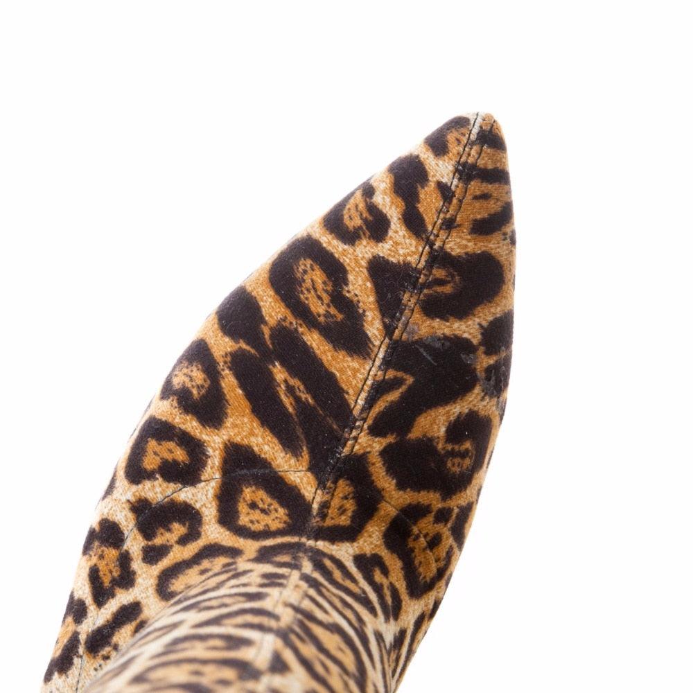 Arden Furtado Leopard Print Over the Knee Stretch Stilettos - TheFashionwiz
