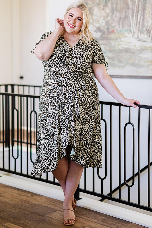 Plus Size Leopard Print Ruffled Midi Dress - TheFashionwiz