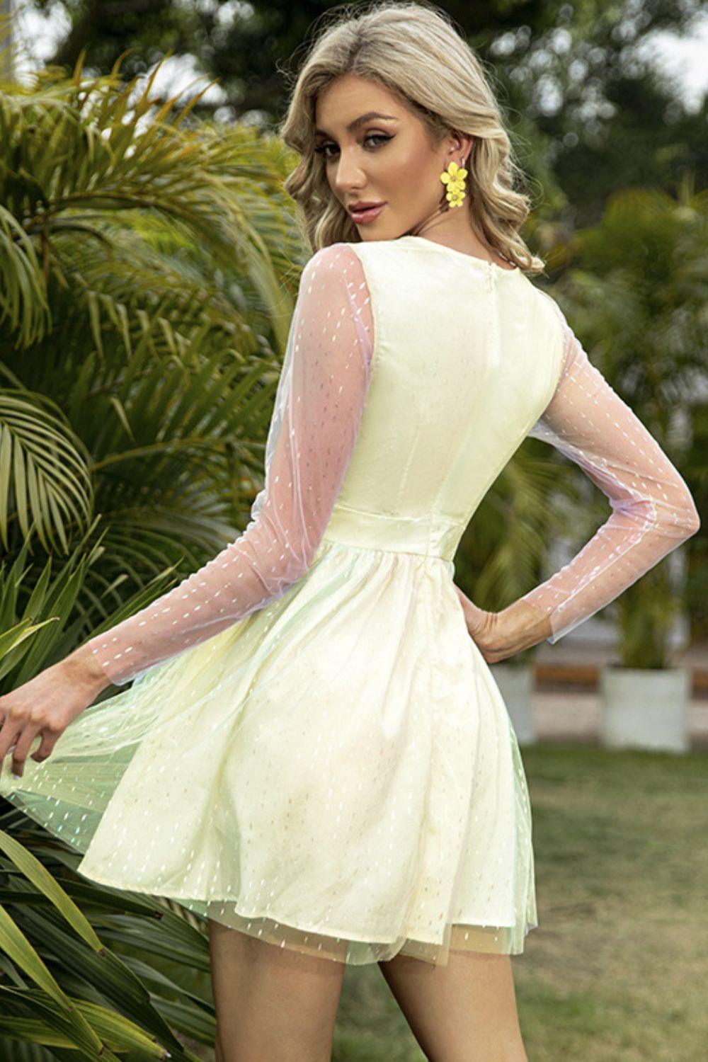 Glitter Organza Long Sleeve A-Line Dress - TheFashionwiz