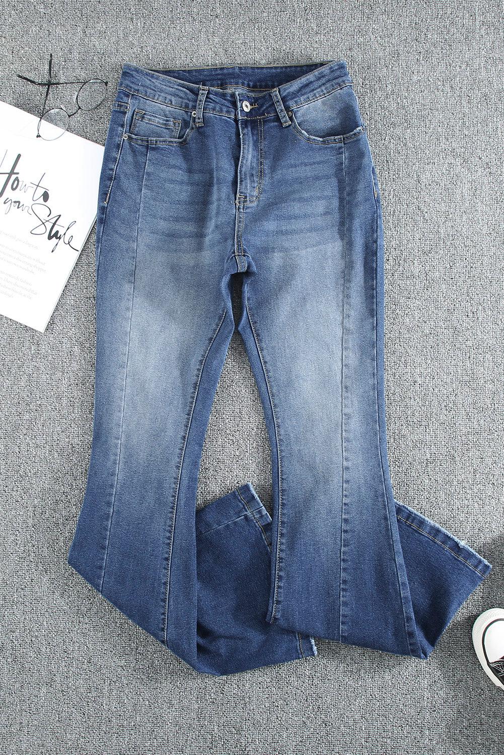High Waist Flare Jeans with Pockets - TheFashionwiz