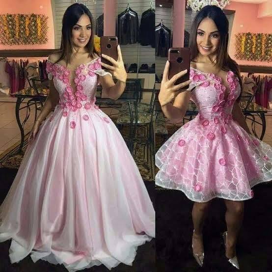 Hot Pink 2 in 1  Floral Embroidery Prom and Quinceanera Dress - TheFashionwiz