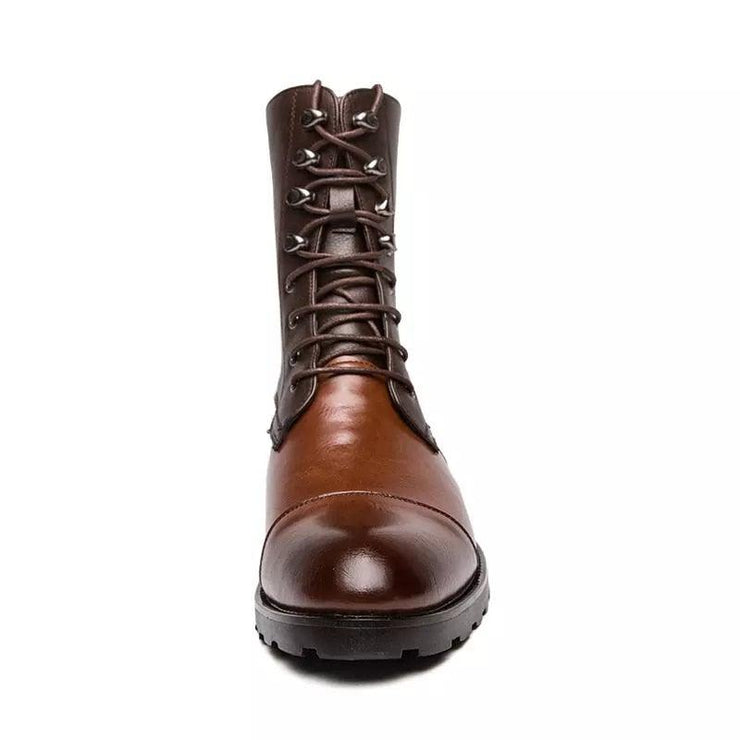 Men Genuine Leather High Top Lace Up Boots - TheFashionwiz
