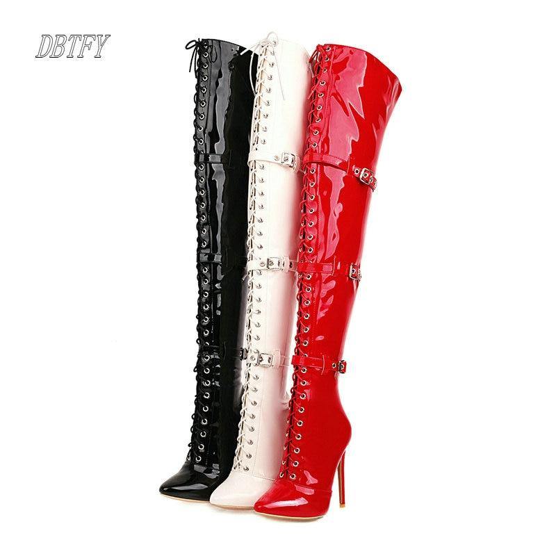 Ultra Thin Heel Thigh High Boots with Strap Buckle - TheFashionwiz