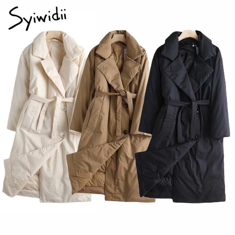 Woman Long Parkas Cotton Single Breasted Coats with Belt - TheFashionwiz