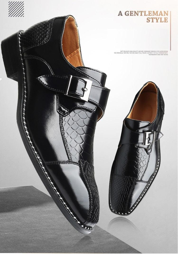 Mens Classic Buckle Crocodile Pattern PU Leather Dress Shoes - TheFashionwiz