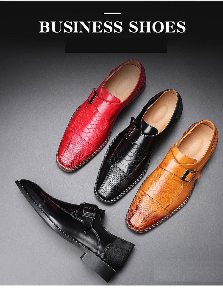 Mens Classic Buckle Crocodile Pattern PU Leather Dress Shoes - TheFashionwiz