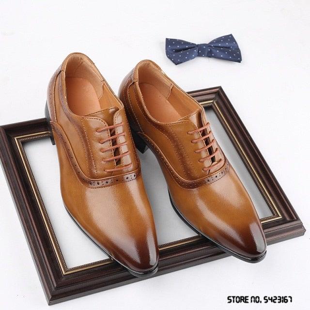Luxury Retro Pointed Brown Leather Dress Shoes - TheFashionwiz