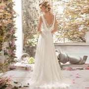 Sleeveless V neck Boho Wedding Dress - TheFashionwiz